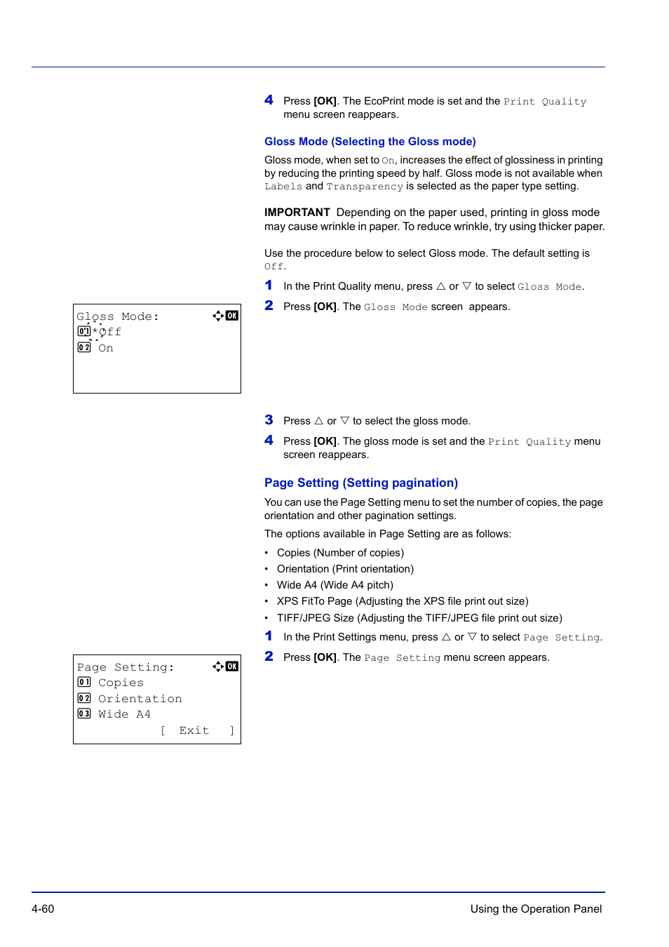 Gloss mode (selecting the gloss mode) | TA Triumph-Adler P-C3570DN User Manual | Page 133 / 255