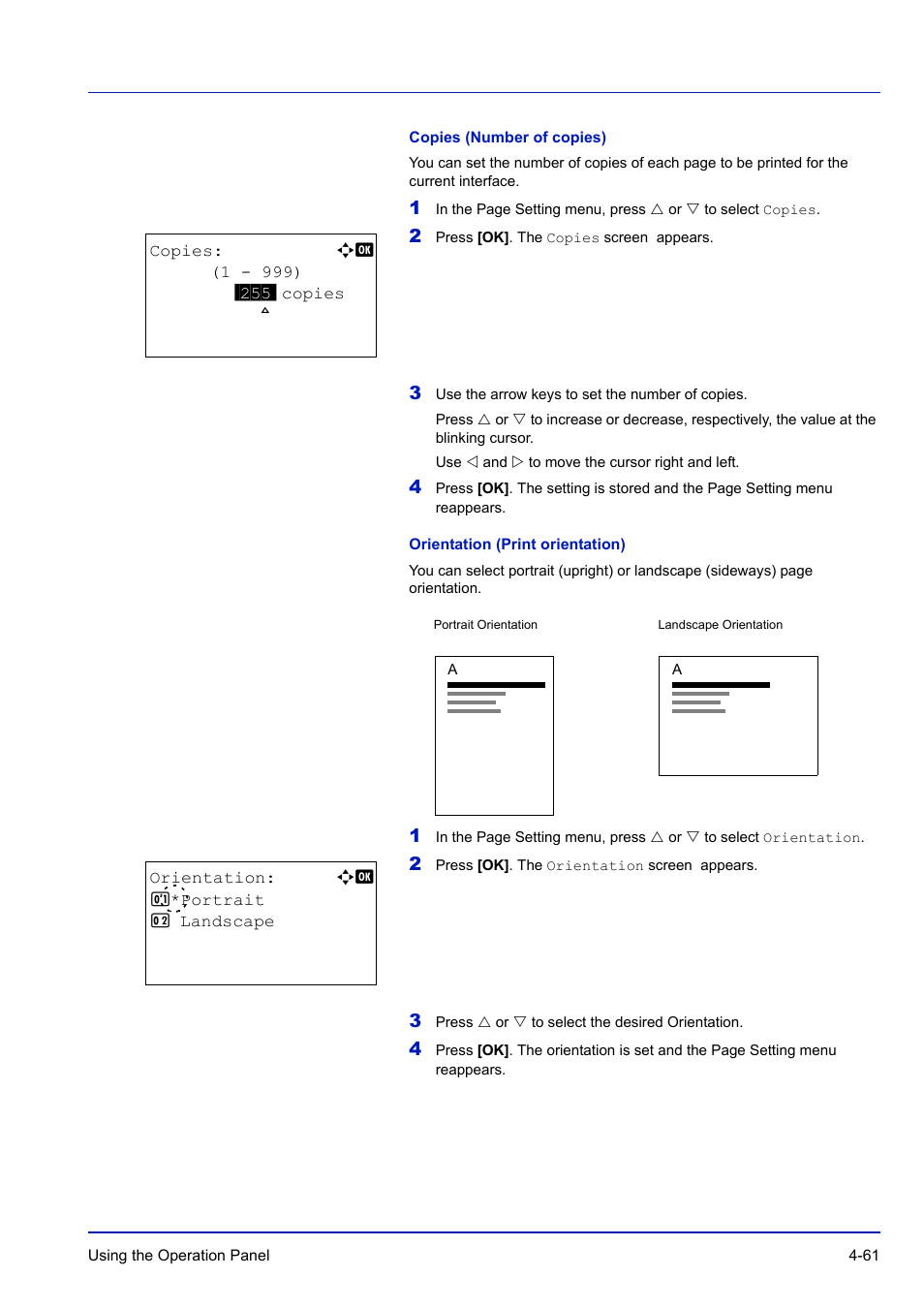Copies (number of copies), Orientation (print orientation) | TA Triumph-Adler P-C3570DN User Manual | Page 134 / 255