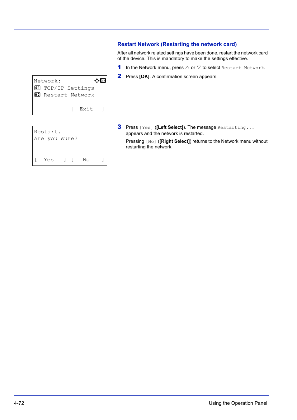 Restart network (restarting the network card) | TA Triumph-Adler P-C3570DN User Manual | Page 145 / 255
