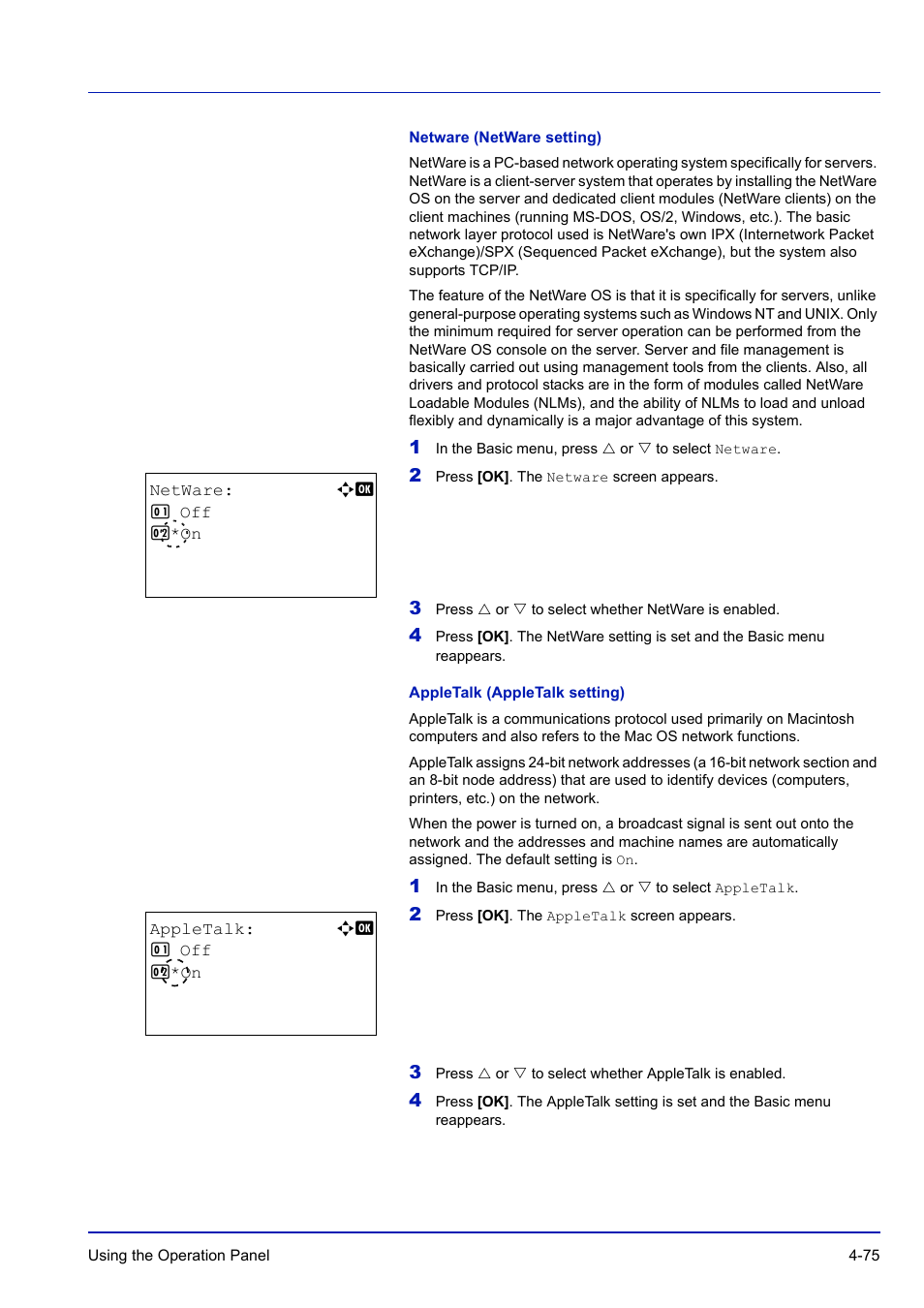 Netware (netware setting), Appletalk (appletalk setting) | TA Triumph-Adler P-C3570DN User Manual | Page 148 / 255