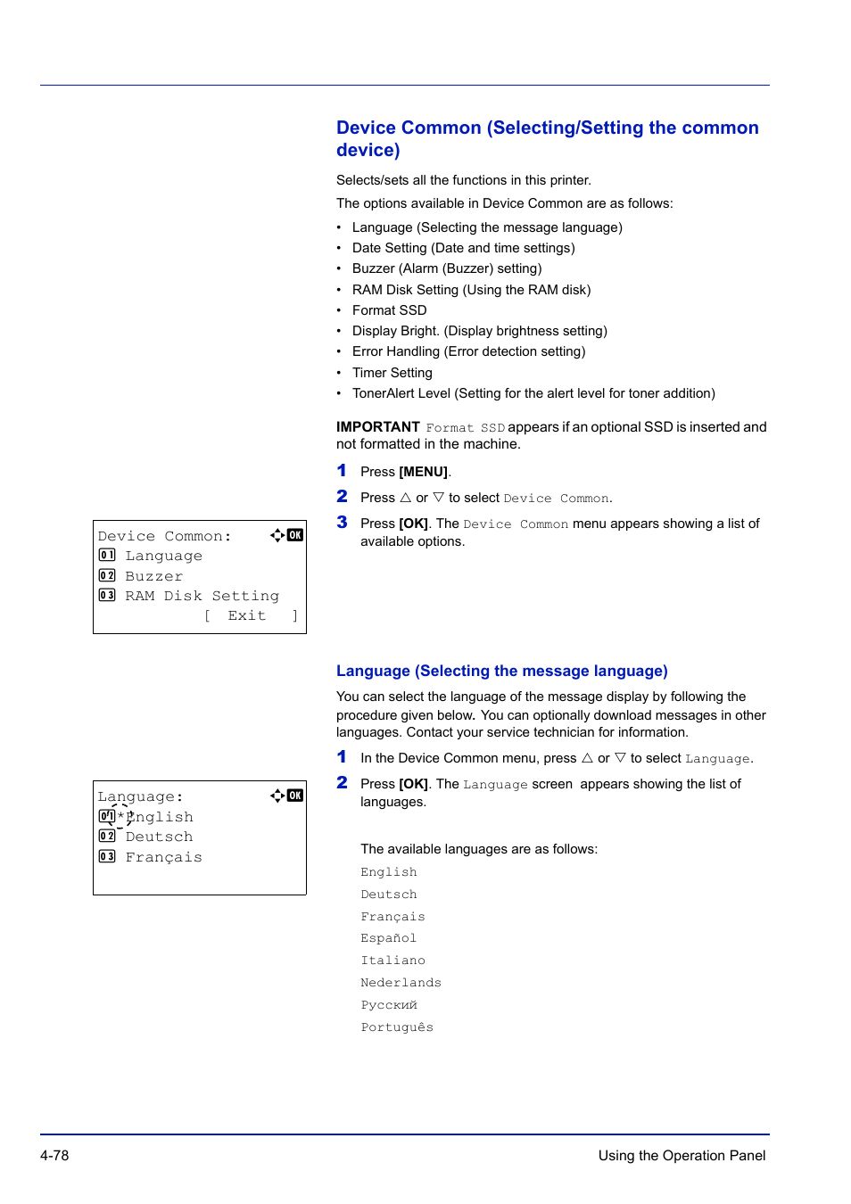 Language (selecting the message language) | TA Triumph-Adler P-C3570DN User Manual | Page 151 / 255