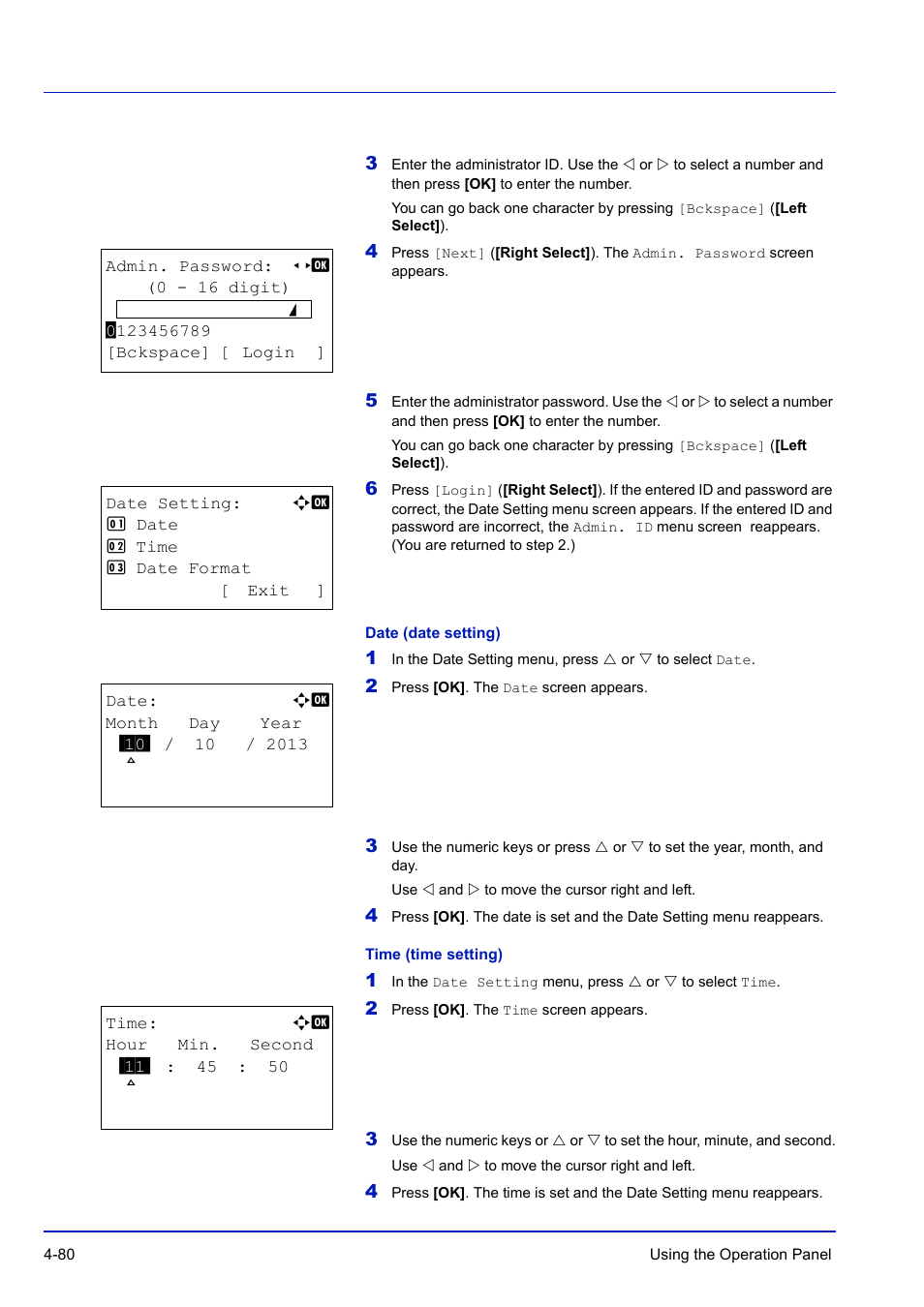 Date (date setting), Time (time setting) | TA Triumph-Adler P-C3570DN User Manual | Page 153 / 255