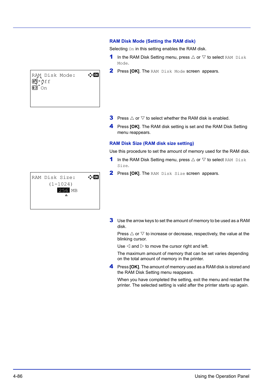 Ram disk mode (setting the ram disk), Ram disk size (ram disk size setting) | TA Triumph-Adler P-C3570DN User Manual | Page 159 / 255
