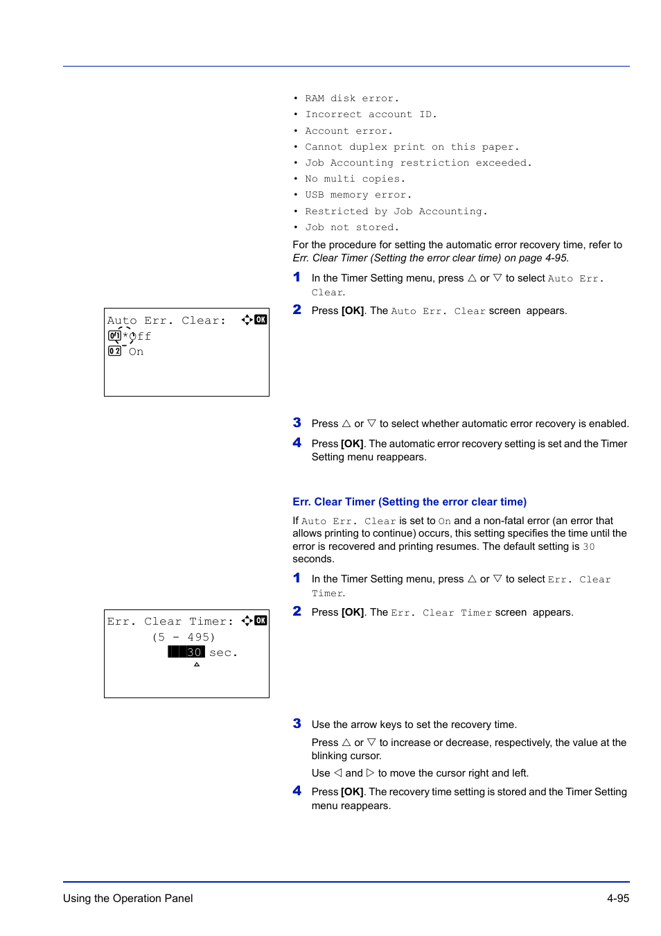 Err. clear timer (setting the error clear time) | TA Triumph-Adler P-C3570DN User Manual | Page 168 / 255