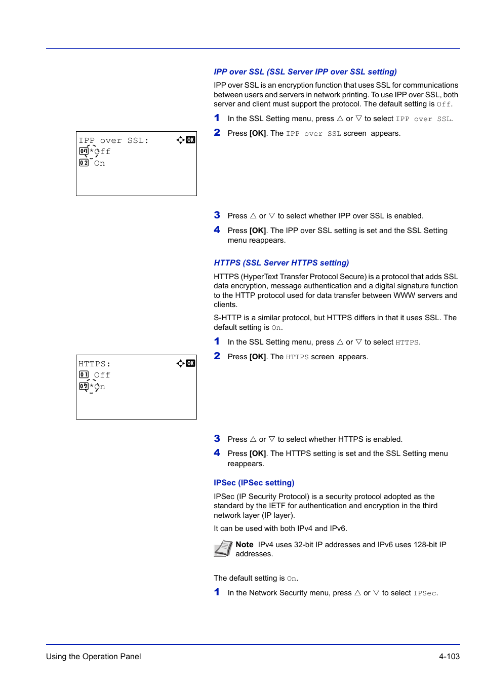 Ipsec (ipsec setting), Ipp over ssl (ssl server ipp over ssl setting), Https (ssl server https setting) | TA Triumph-Adler P-C3570DN User Manual | Page 176 / 255
