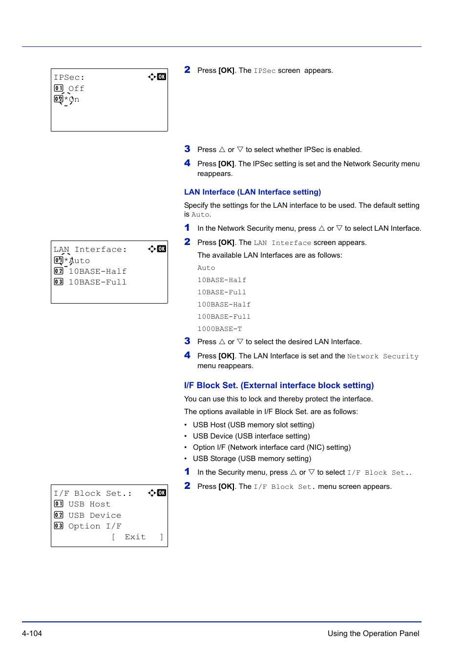 Lan interface (lan interface setting), I/f block set. (external interface block setting) | TA Triumph-Adler P-C3570DN User Manual | Page 177 / 255