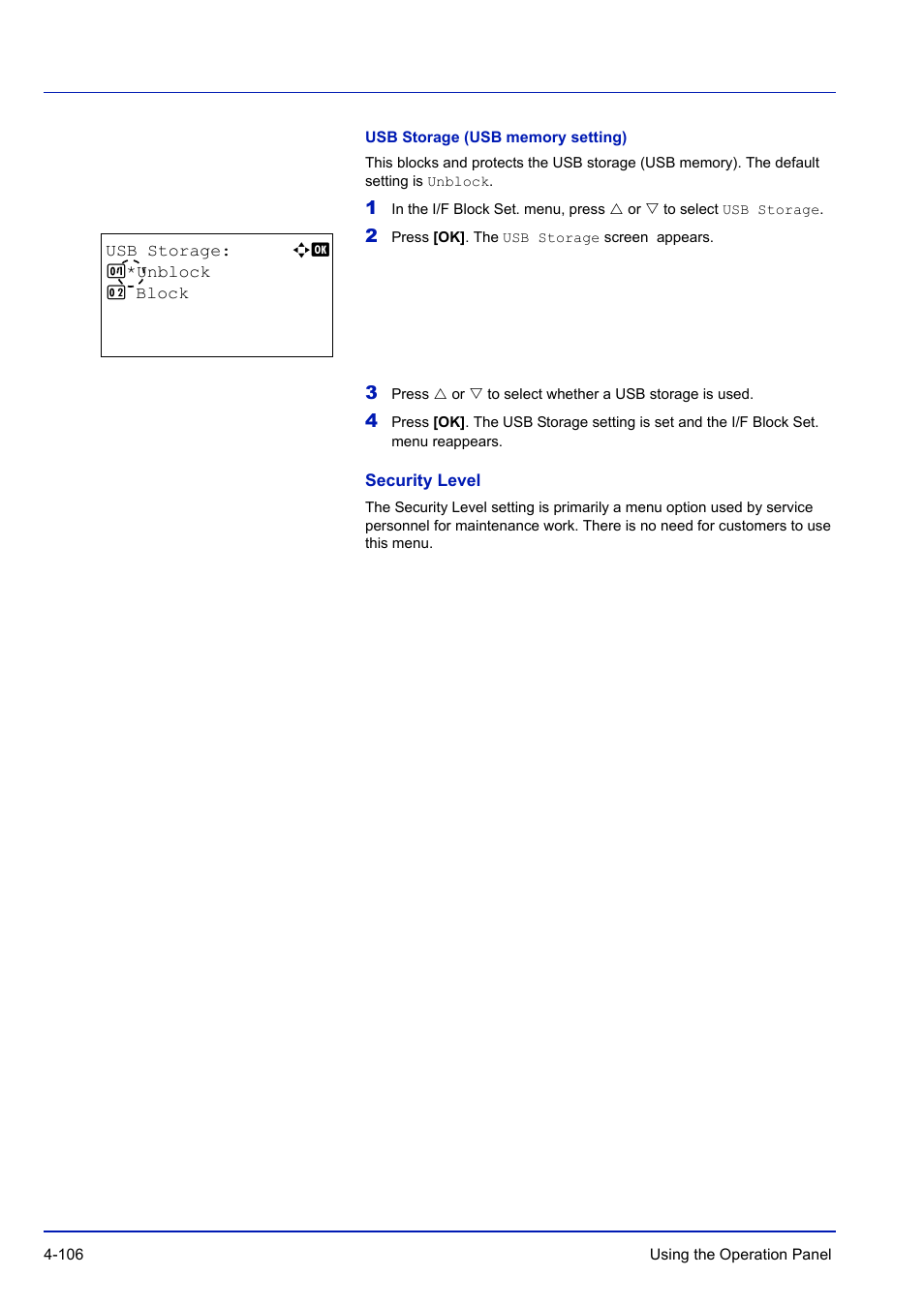 Usb storage (usb memory setting), Security level | TA Triumph-Adler P-C3570DN User Manual | Page 179 / 255
