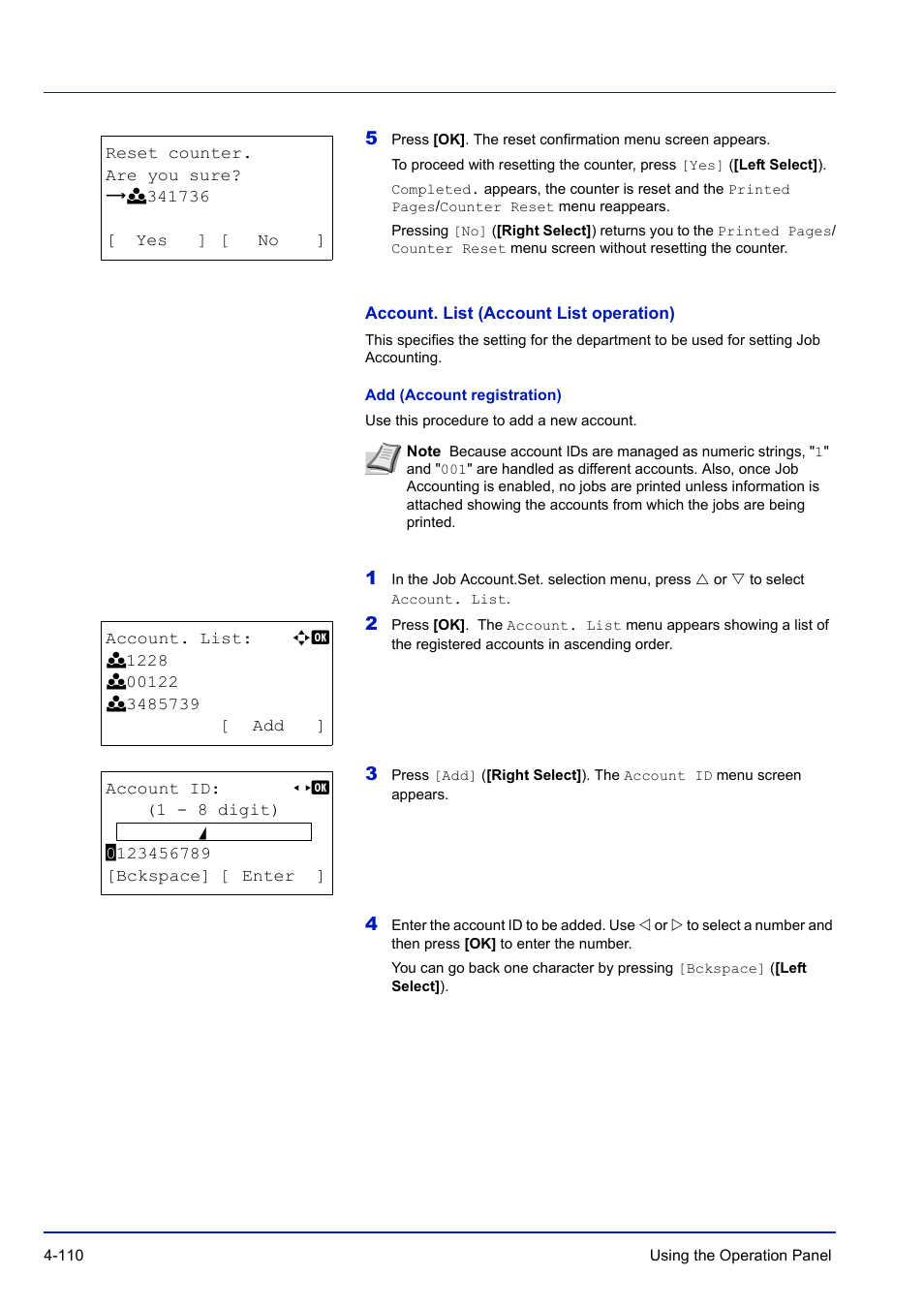 Account. list (account list operation), Add (account registration) | TA Triumph-Adler P-C3570DN User Manual | Page 183 / 255