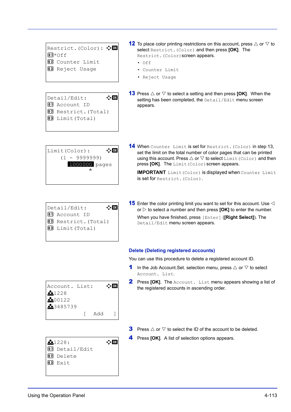 Delete (deleting registered accounts) | TA Triumph-Adler P-C3570DN User Manual | Page 186 / 255