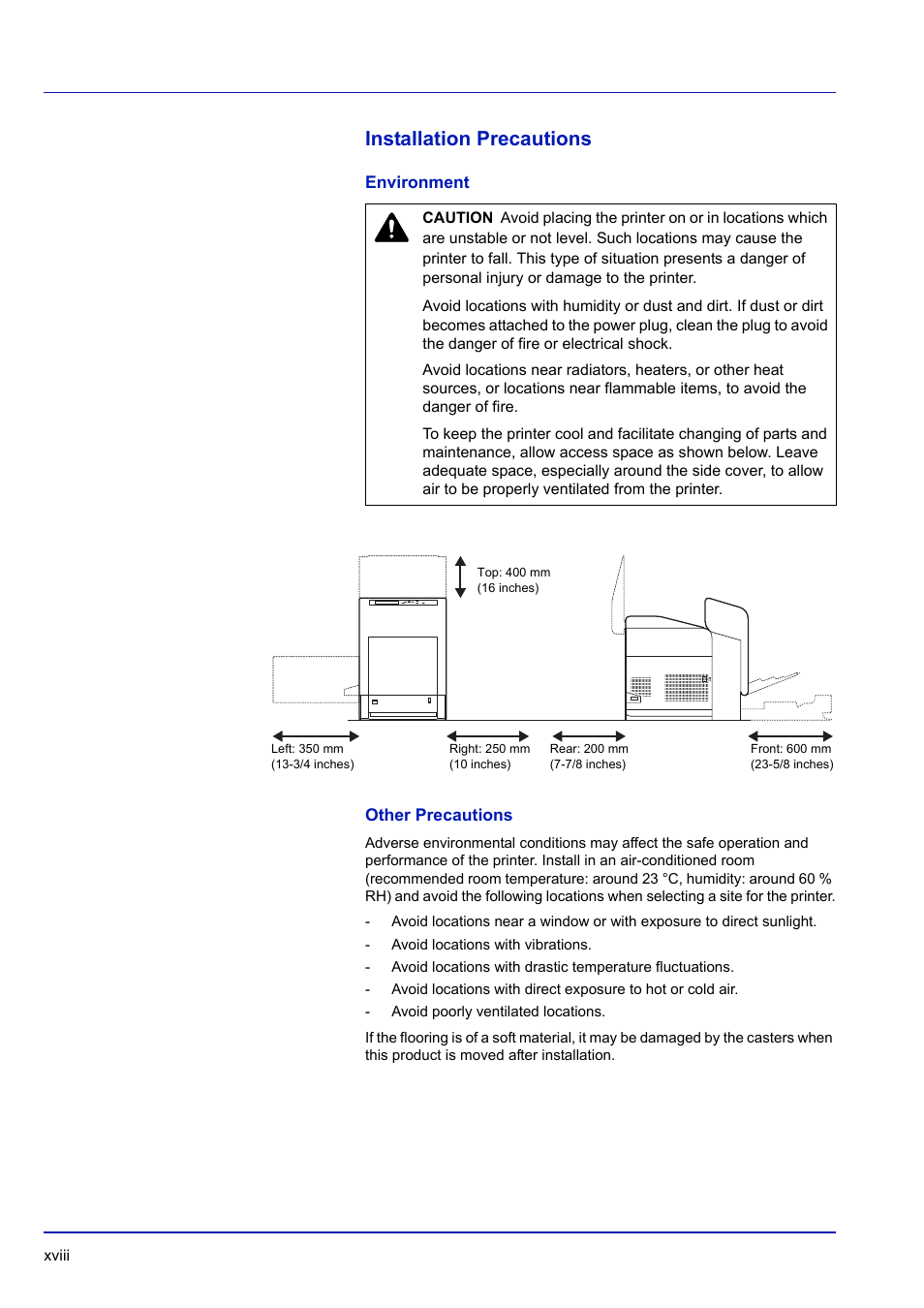 Installation precautions, Environment, Other precautions | TA Triumph-Adler P-C3570DN User Manual | Page 19 / 255