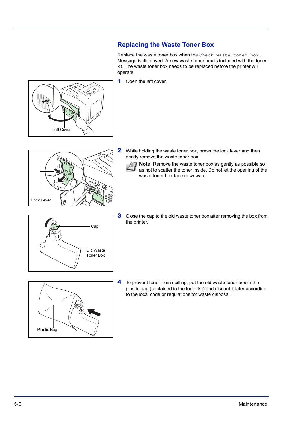 Replacing the waste toner box, Replacing the waste toner box -6 | TA Triumph-Adler P-C3570DN User Manual | Page 211 / 255