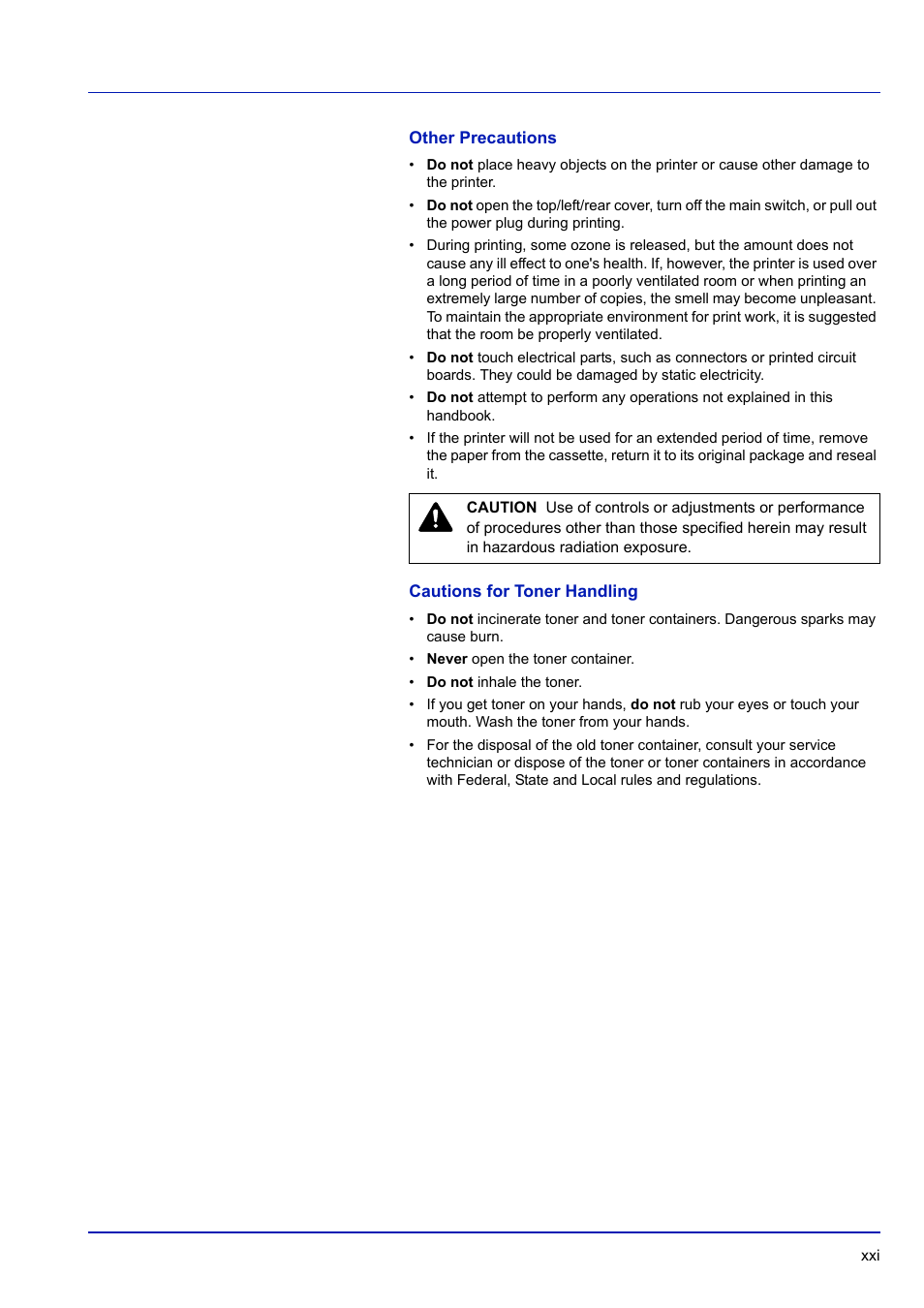 Other precautions, Cautions for toner handling | TA Triumph-Adler P-C3570DN User Manual | Page 22 / 255