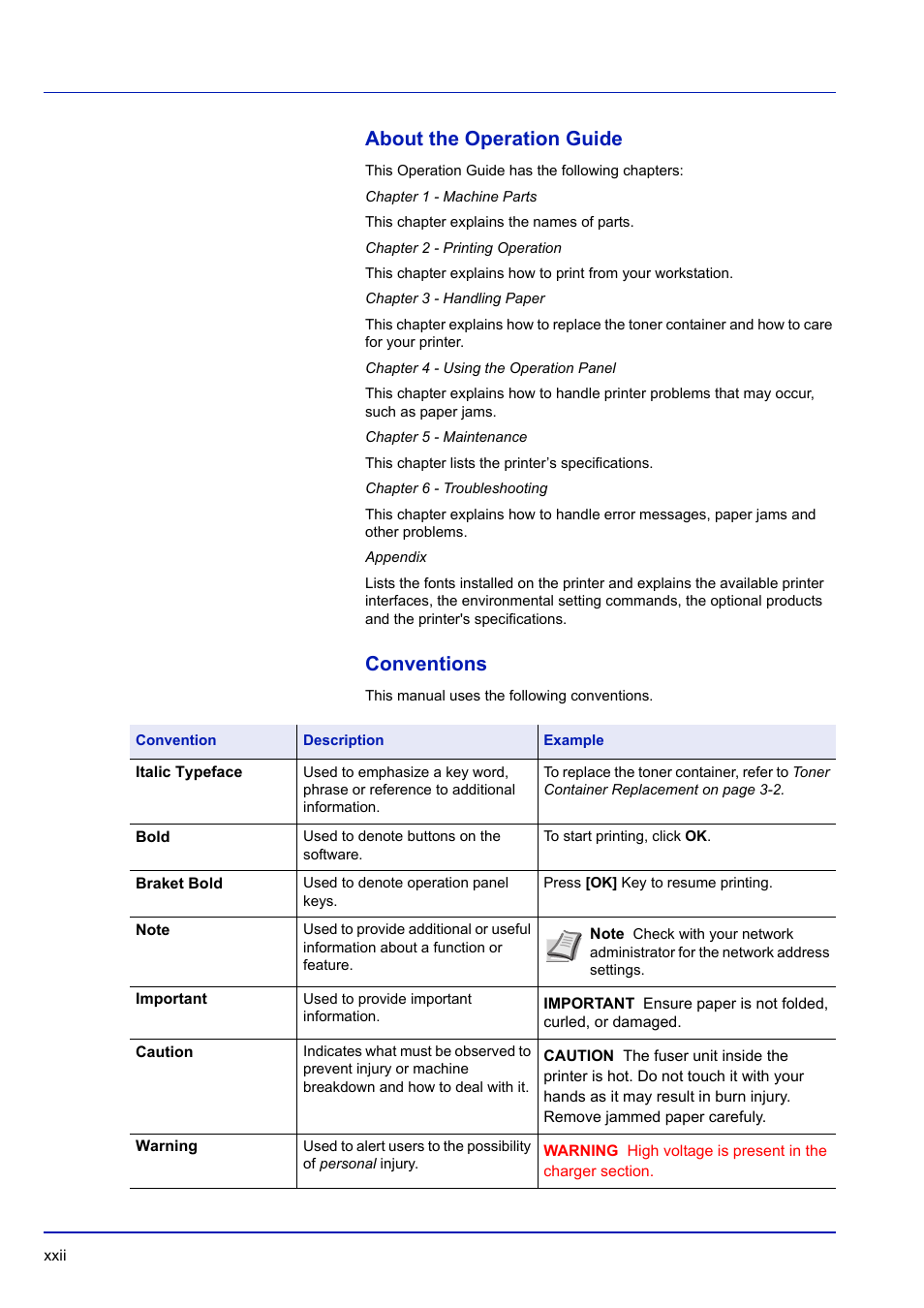 About the operation guide, Conventions | TA Triumph-Adler P-C3570DN User Manual | Page 23 / 255