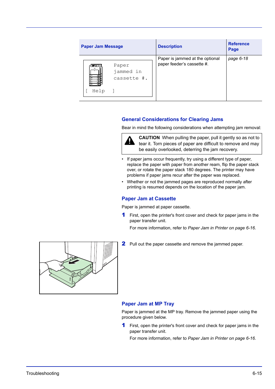 General considerations for clearing jams, Paper jam at cassette, Paper jam at mp tray | TA Triumph-Adler P-C3570DN User Manual | Page 230 / 255