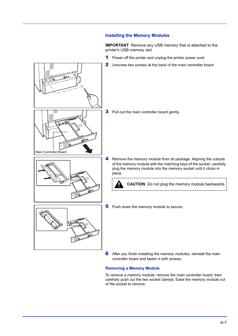 Installing the memory modules, Removing a memory module | TA Triumph-Adler P-C3570DN User Manual | Page 240 / 255