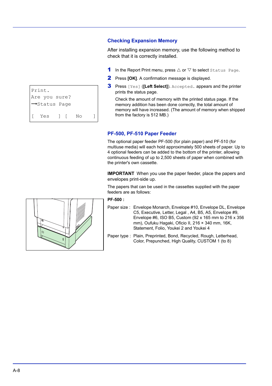 Checking expansion memory, Pf-500, pf-510 paper feeder, Expansion memory modules | TA Triumph-Adler P-C3570DN User Manual | Page 241 / 255