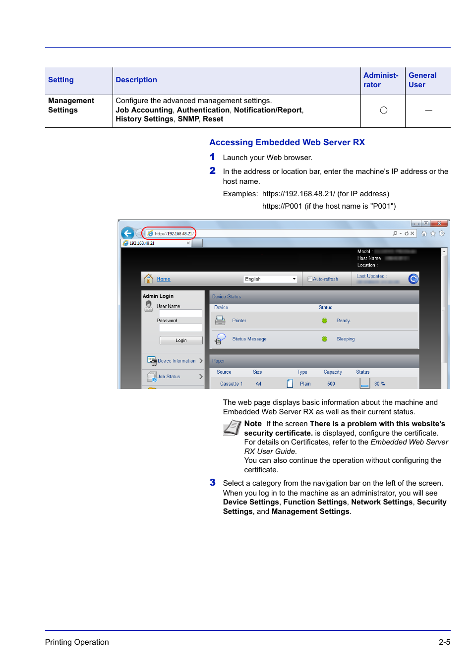 Accessing embedded web server rx | TA Triumph-Adler P-C3570DN User Manual | Page 32 / 255