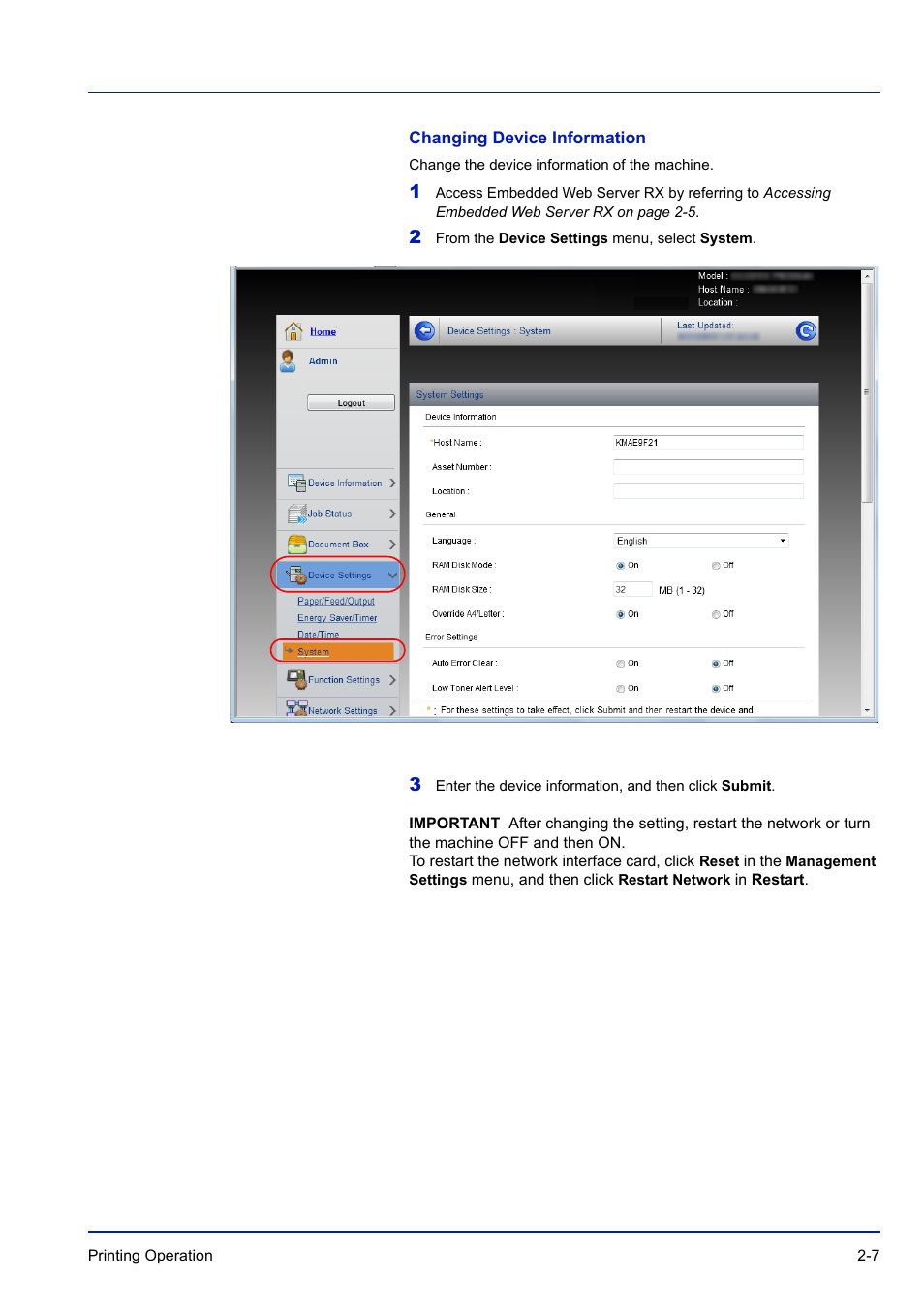 Changing device information | TA Triumph-Adler P-C3570DN User Manual | Page 34 / 255