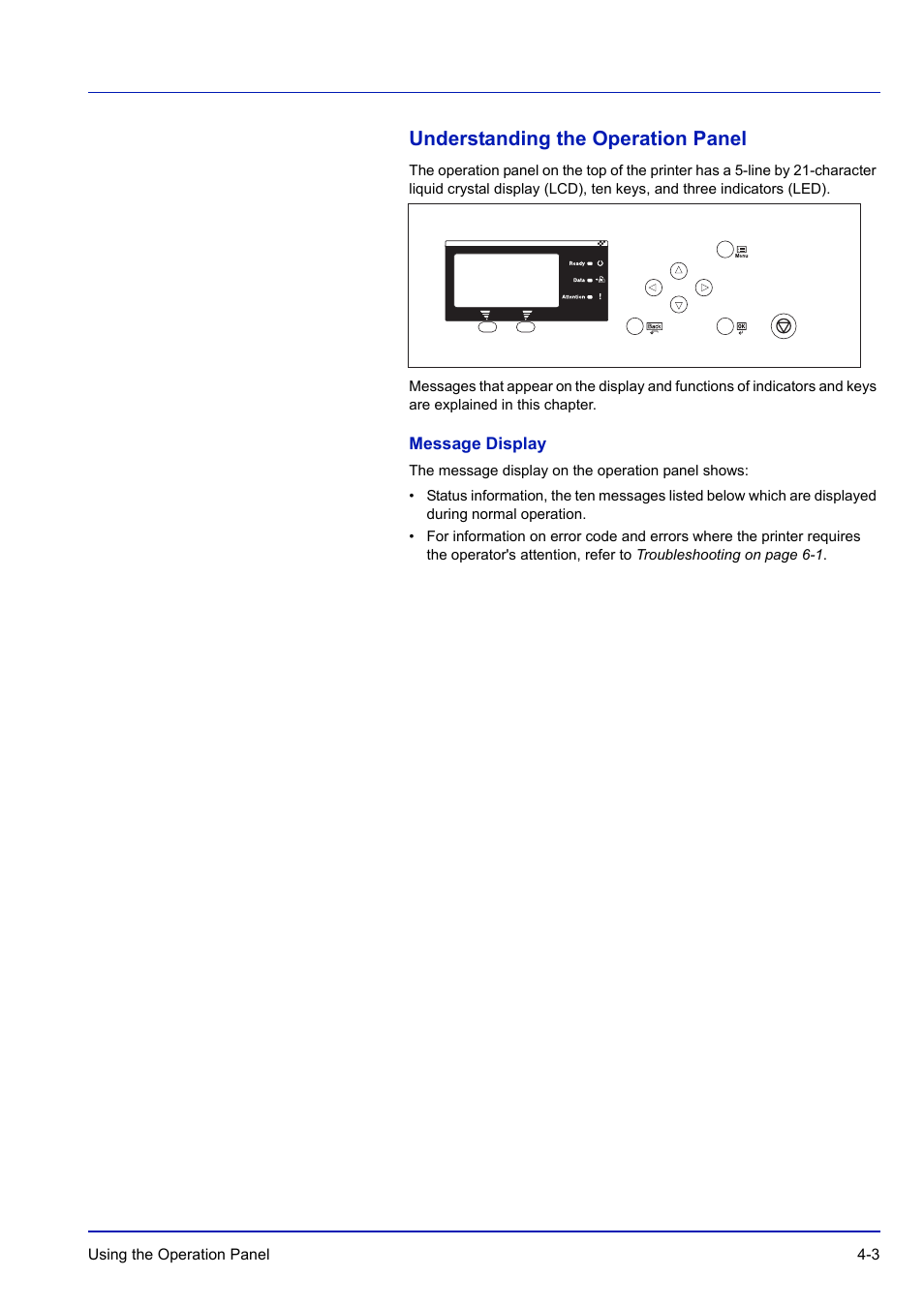 Understanding the operation panel, Message display, Understanding the operation panel -3 | TA Triumph-Adler P-C3570DN User Manual | Page 76 / 255