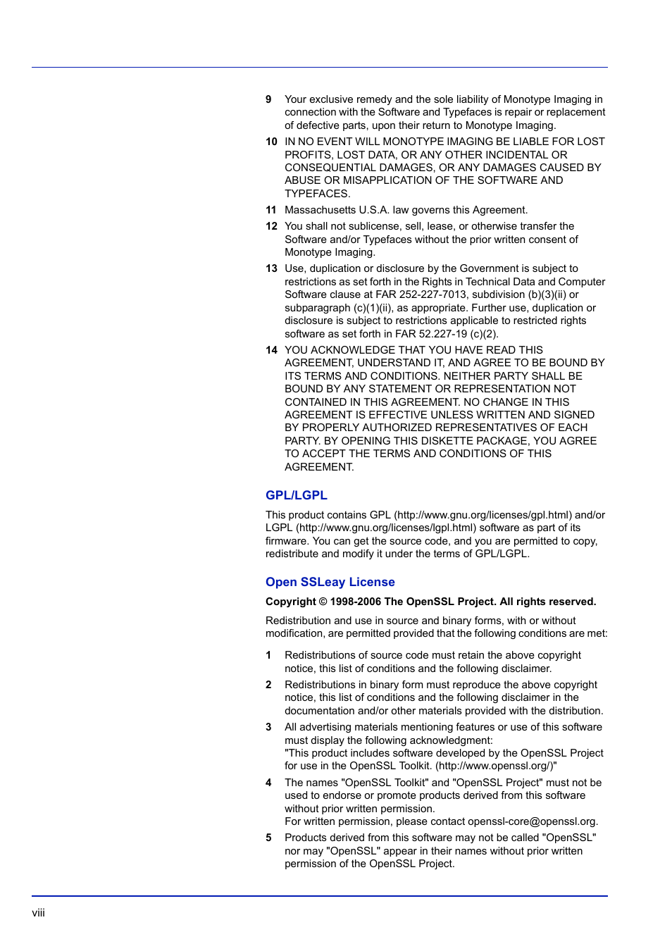 Gpl/lgpl, Open ssleay license | TA Triumph-Adler P-C3570DN User Manual | Page 9 / 255