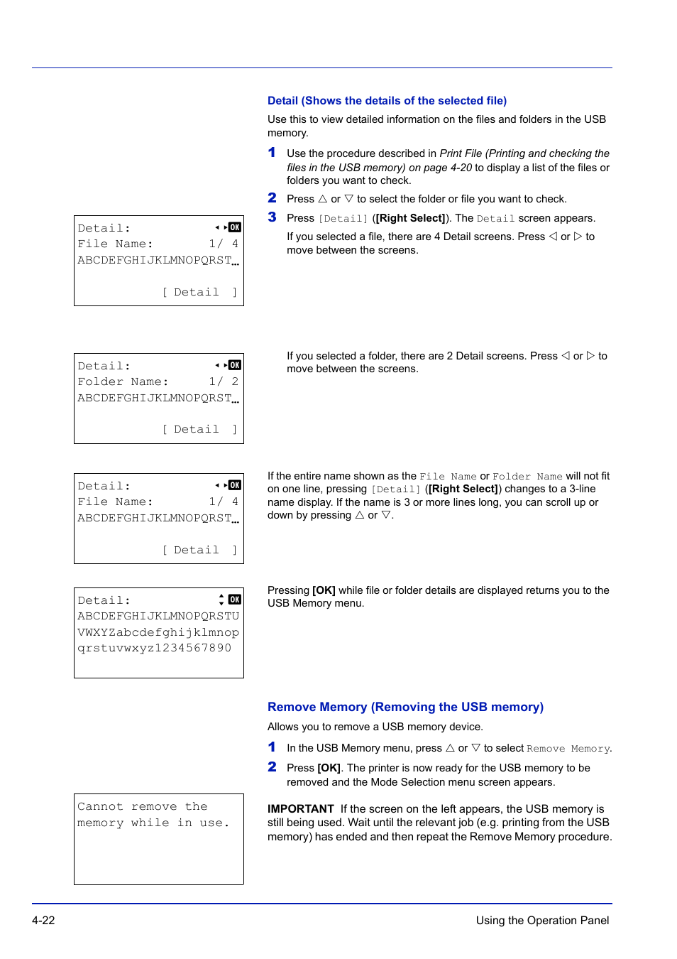 Detail (shows the details of the selected file), Remove memory (removing the usb memory) | TA Triumph-Adler P-C3570DN User Manual | Page 95 / 255
