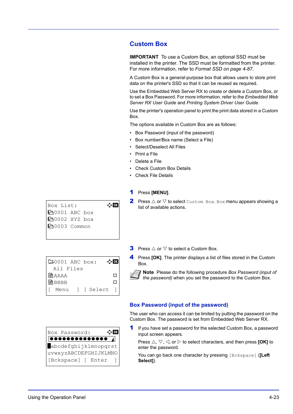 Custom box, Box password (input of the password), Custom box -23 | TA Triumph-Adler P-C3570DN User Manual | Page 96 / 255