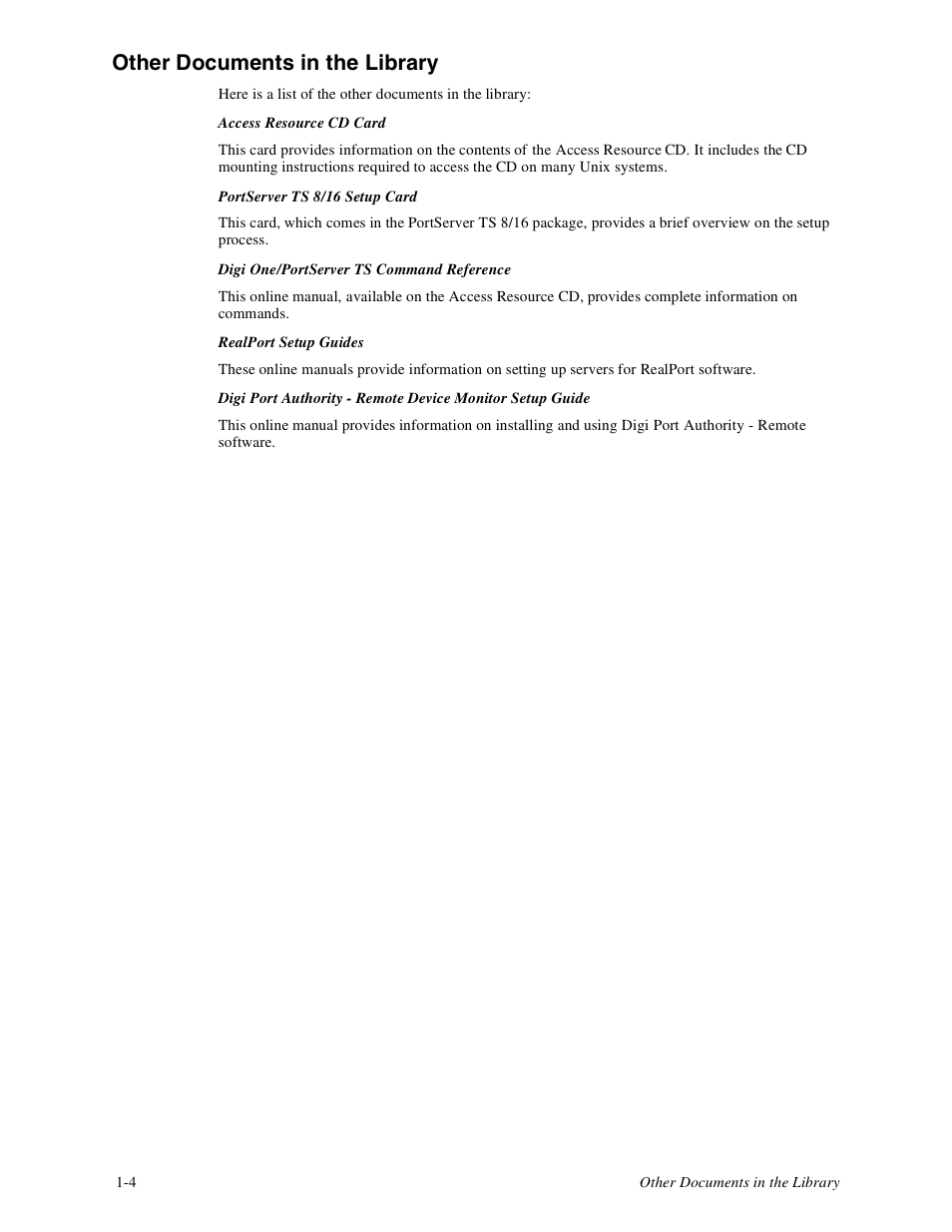 Other documents in the library -4, Other documents in the library | Digi PortServer TS8 User Manual | Page 10 / 106