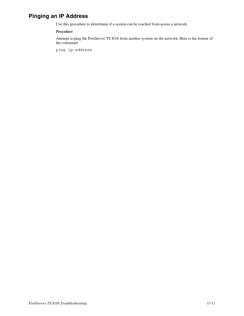 Pinging an ip address -11, Pinging an ip address | Digi PortServer TS8 User Manual | Page 101 / 106