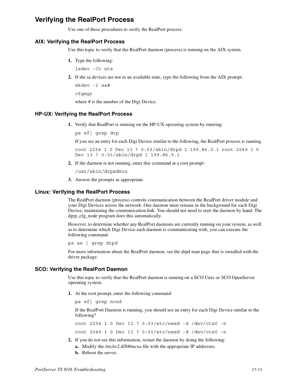Verifying the realport process -13, Verifying the realport process | Digi PortServer TS8 User Manual | Page 103 / 106