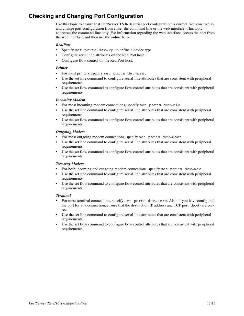 Checking and changing port configuration -15, Checking and changing port configuration | Digi PortServer TS8 User Manual | Page 105 / 106