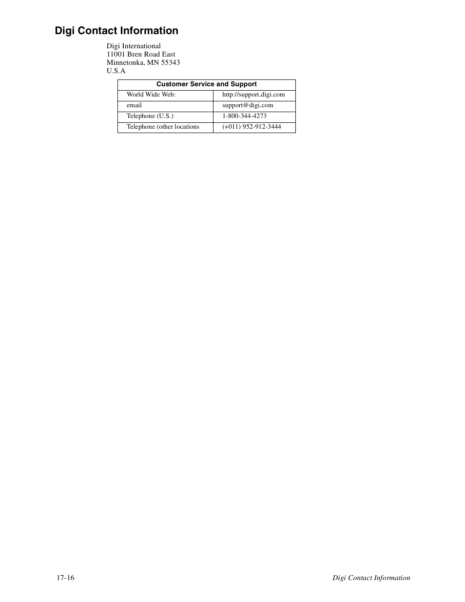 Digi contact information -16, Digi contact information | Digi PortServer TS8 User Manual | Page 106 / 106