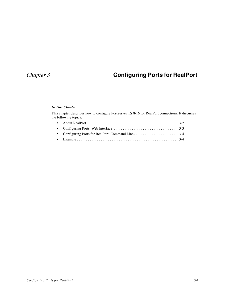 Chapter 3, Configuring ports for realport, Chapter 3 configuring ports for realport | Digi PortServer TS8 User Manual | Page 19 / 106
