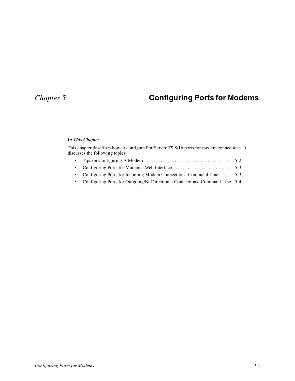 Chapter 6, Configuring ports for modems, Chapter 5 configuring ports for modems | Digi PortServer TS8 User Manual | Page 33 / 106
