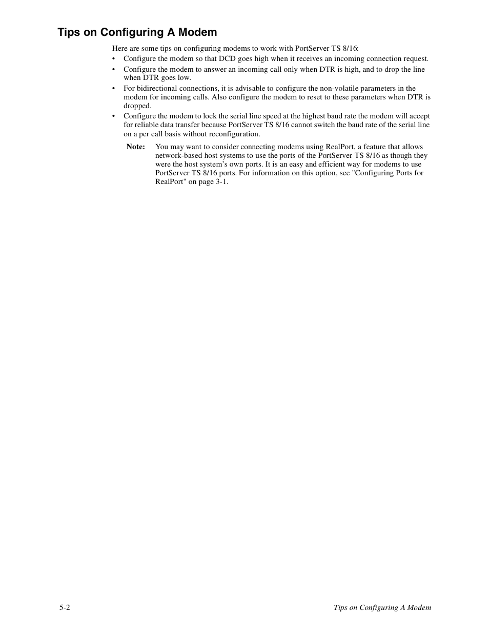 Tips on configuring a modem -2, Tips on configuring a modem | Digi PortServer TS8 User Manual | Page 34 / 106