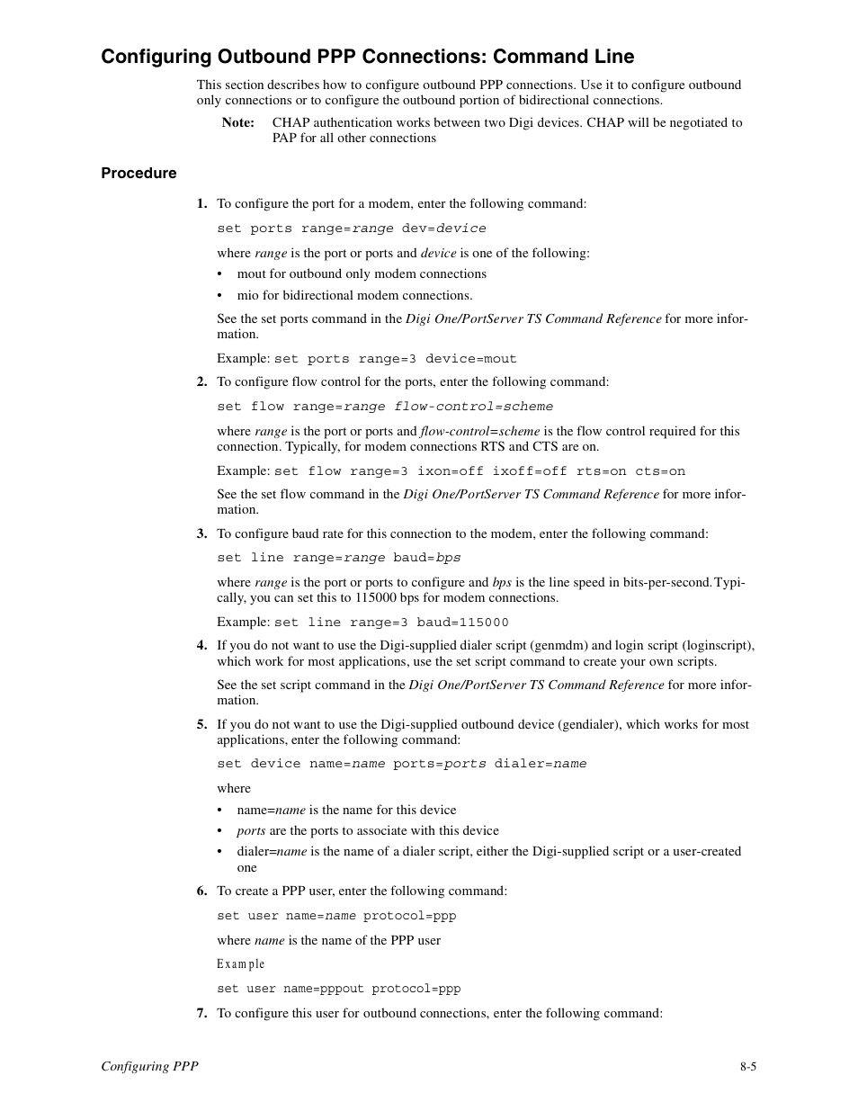 Configuring outbound ppp connections: command line | Digi PortServer TS8 User Manual | Page 41 / 106