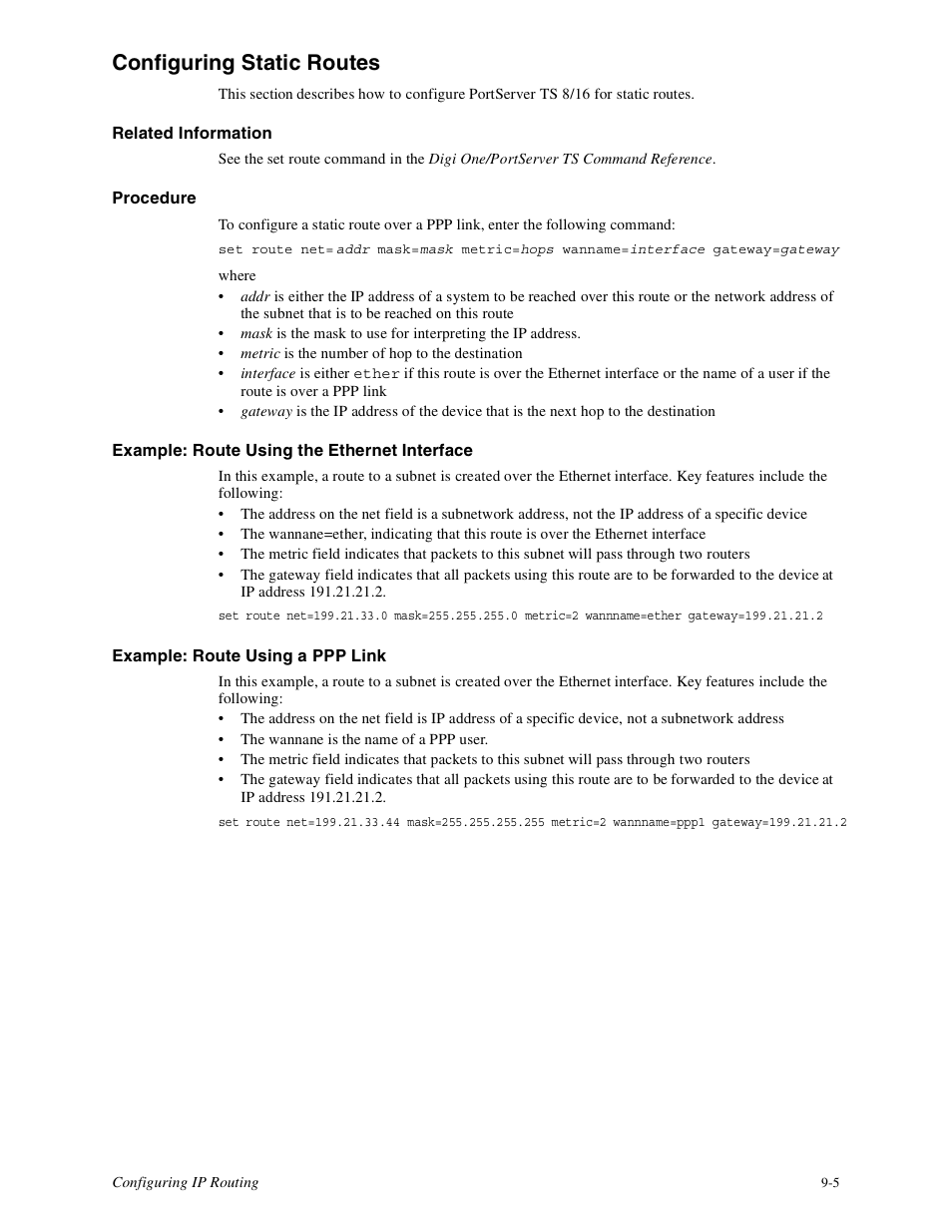 Configuring static routes -5, Configuring static routes | Digi PortServer TS8 User Manual | Page 47 / 106