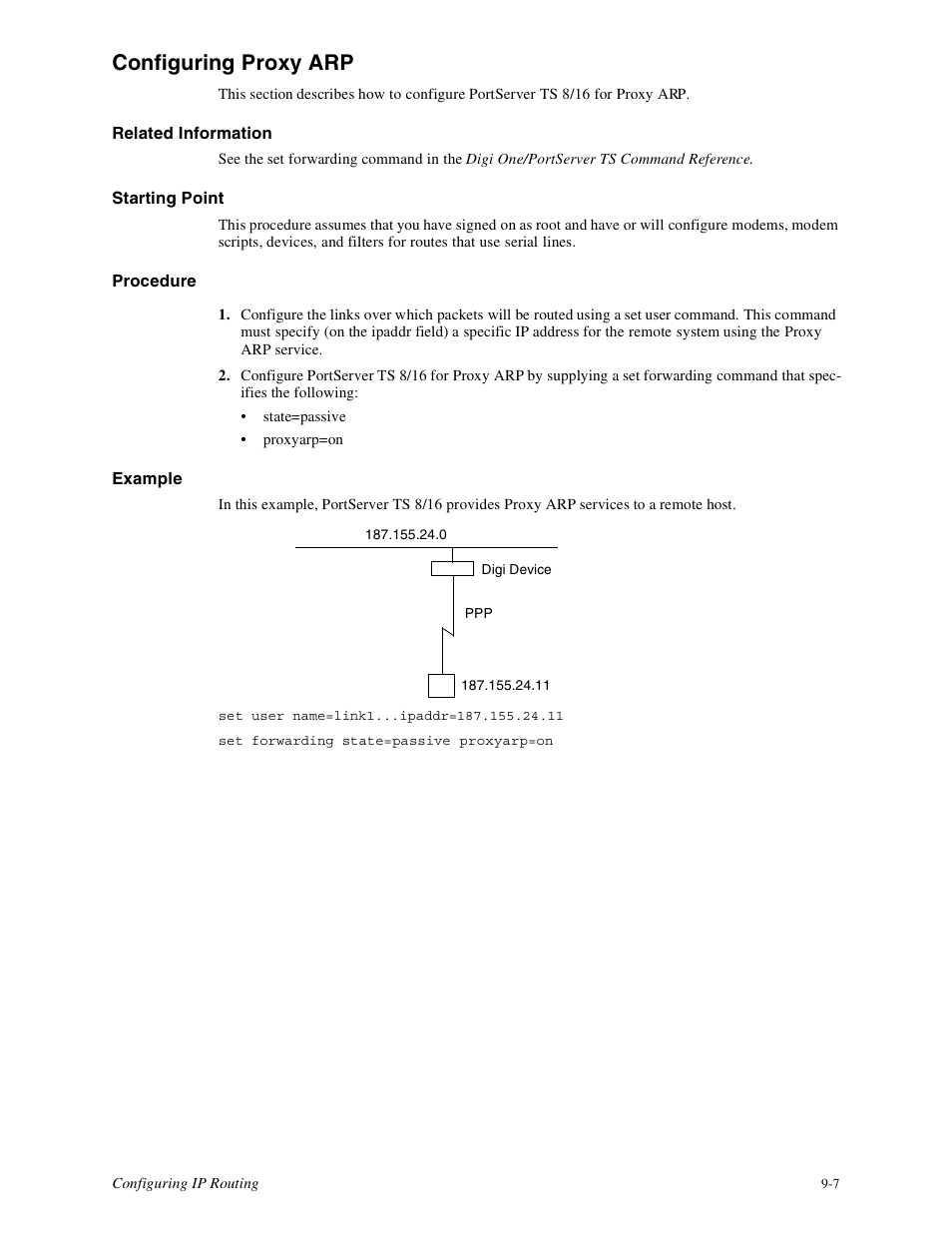 Configuring proxy arp -7, Configuring proxy arp | Digi PortServer TS8 User Manual | Page 49 / 106