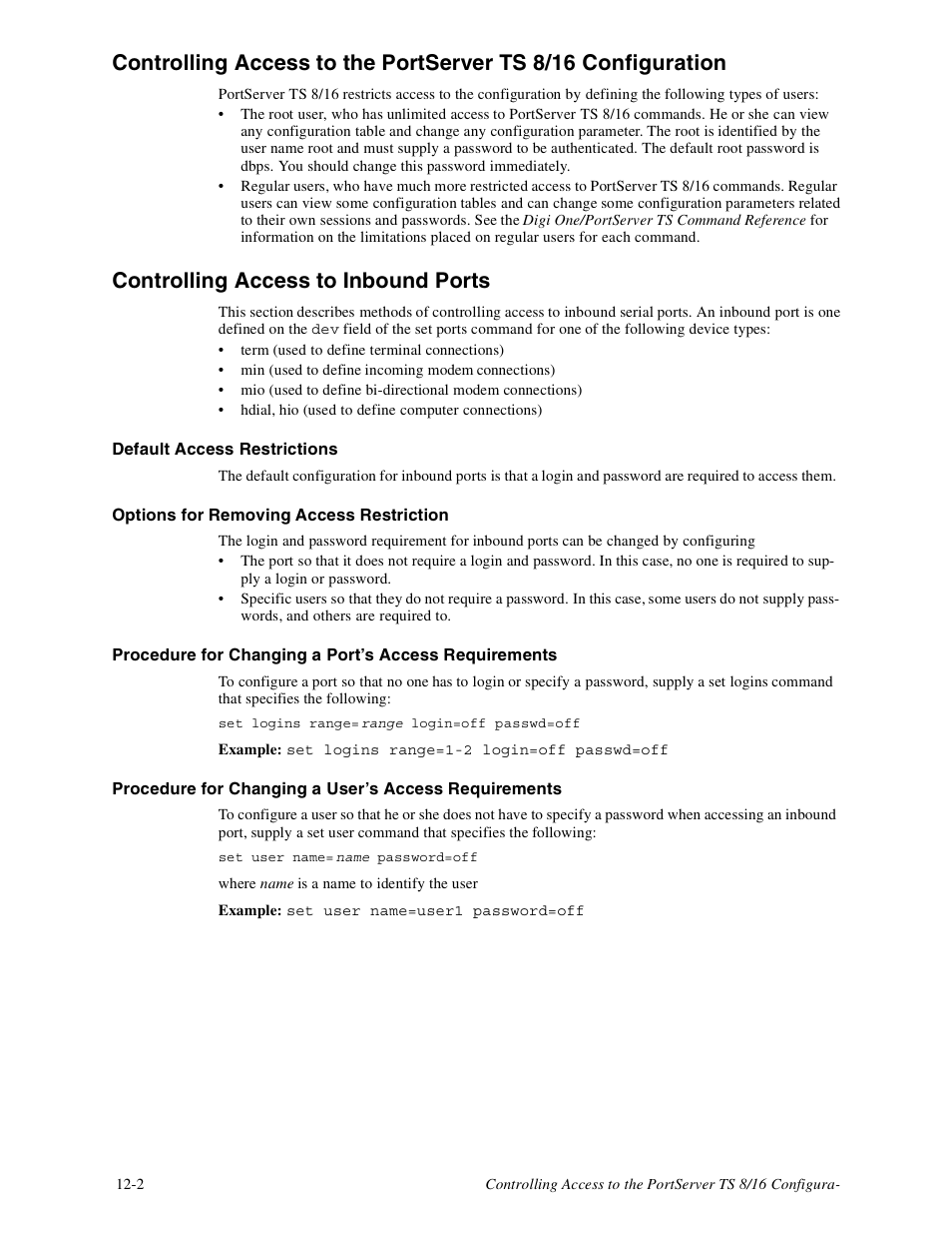 Controlling access to inbound ports | Digi PortServer TS8 User Manual | Page 60 / 106