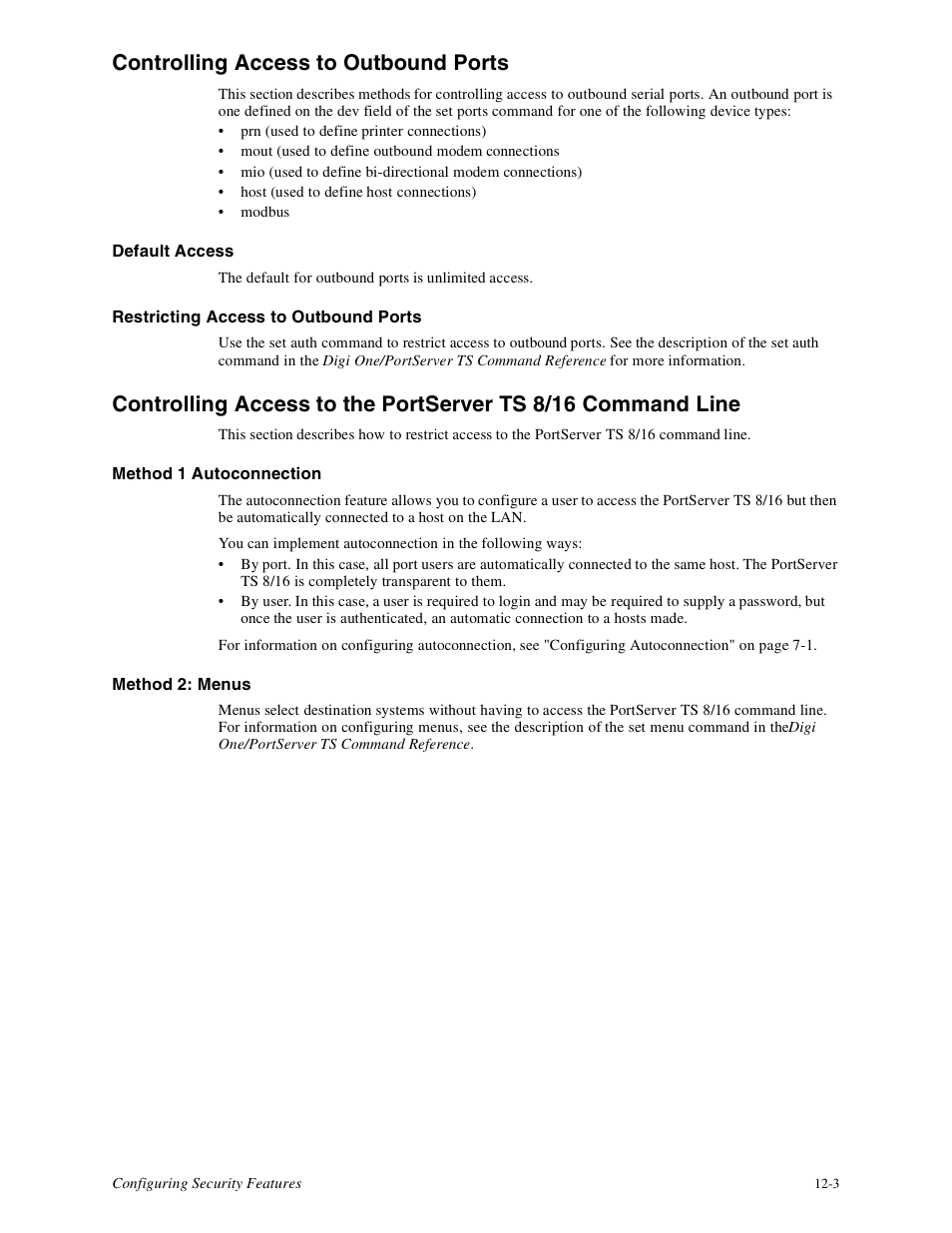 Controlling access to outbound ports | Digi PortServer TS8 User Manual | Page 61 / 106