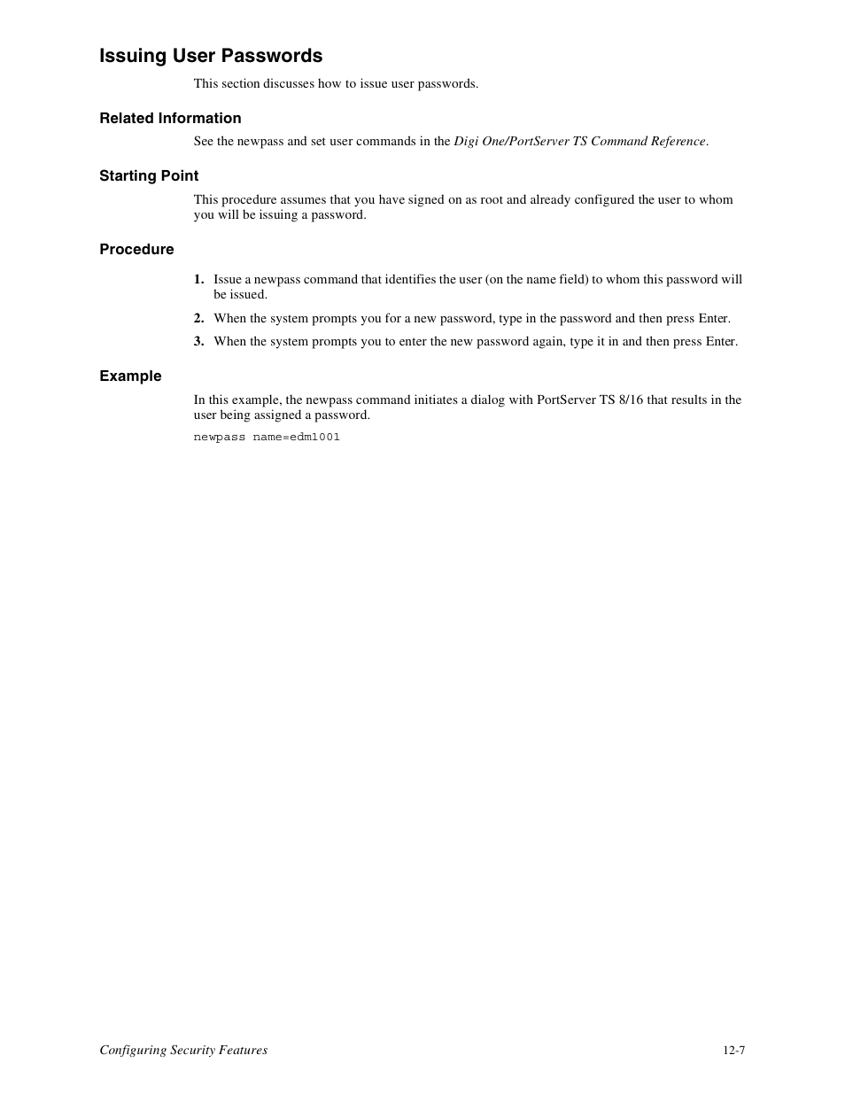 Issuing user passwords -7, Issuing user passwords | Digi PortServer TS8 User Manual | Page 65 / 106