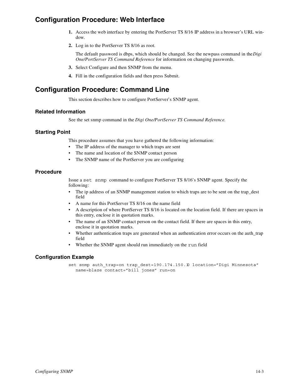 Configuration procedure: web interface, Configuration procedure: command line | Digi PortServer TS8 User Manual | Page 73 / 106