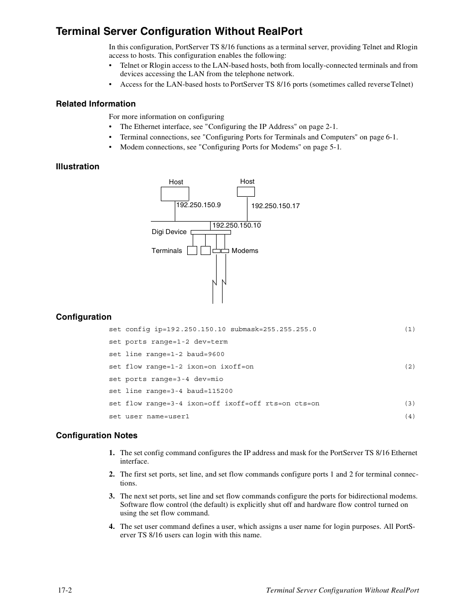Terminal server configuration without realport -2, Terminal server configuration without realport | Digi PortServer TS8 User Manual | Page 86 / 106