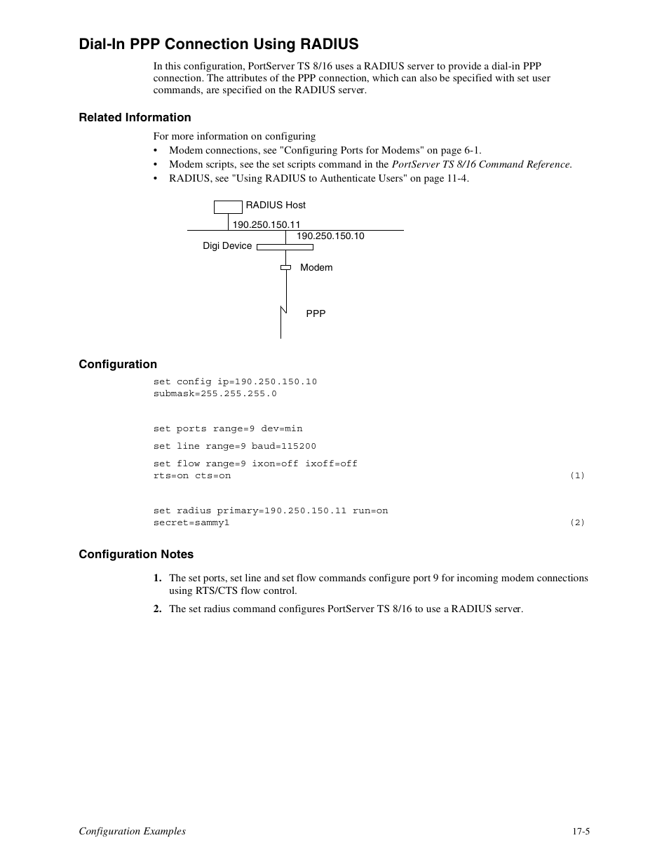 Dial-in ppp connection using radius | Digi PortServer TS8 User Manual | Page 89 / 106