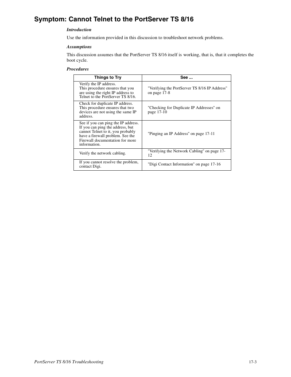 Symptom: cannot telnet to the portserver ts 8/16 | Digi PortServer TS8 User Manual | Page 93 / 106