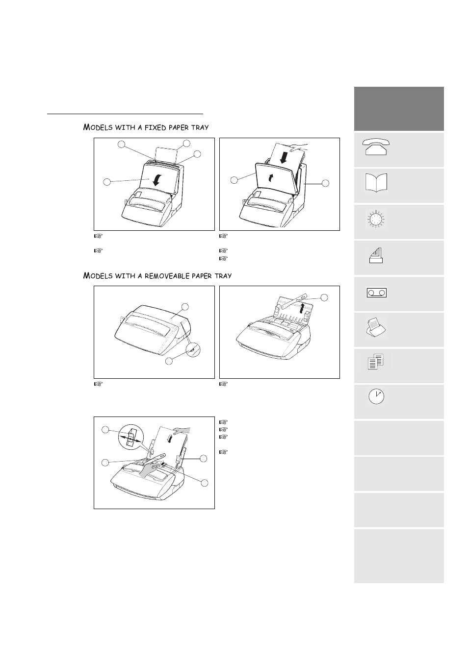 Models with a fixed paper tray, Models with a removeable paper tray | TA Triumph-Adler FAX 720 User Manual | Page 13 / 66