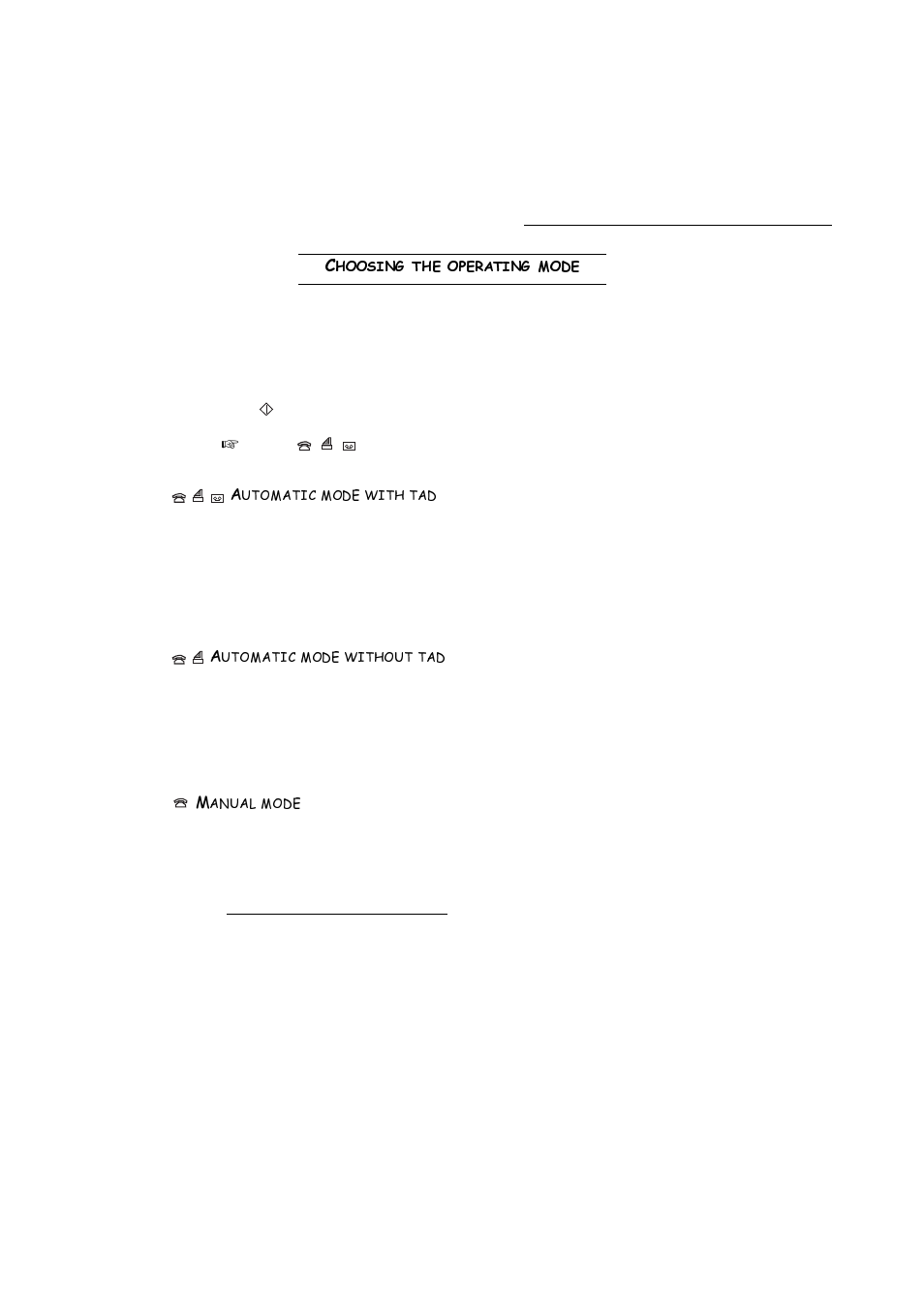Choosing the operating mode, Automatic mode with tad, Automatic mode without tad | Manual mode, Krrvlqjwkhrshudwlqjprgh | TA Triumph-Adler FAX 720 User Manual | Page 14 / 66