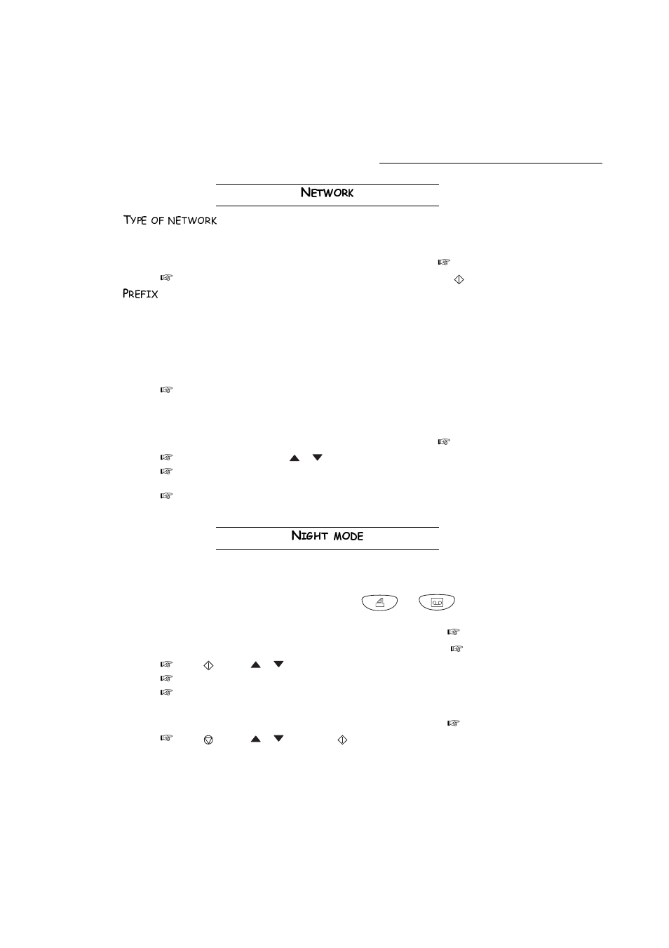 Network, Type of network, Prefix | Night mode, 1hwzrun, 1ljkwprgh | TA Triumph-Adler FAX 720 User Manual | Page 24 / 66