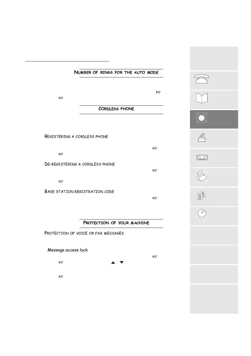 Number of rings for the auto mode, Cordless phone, Registering a cordless phone | De-registering a cordless phone, Base station registration code, Protection of your machine, Protection of voice or fax messages, 1xpehuriulqjviruwkhdxwrprgh, Rugohvvskrqh, 3urwhfwlrqri\rxupdfklqh | TA Triumph-Adler FAX 720 User Manual | Page 25 / 66