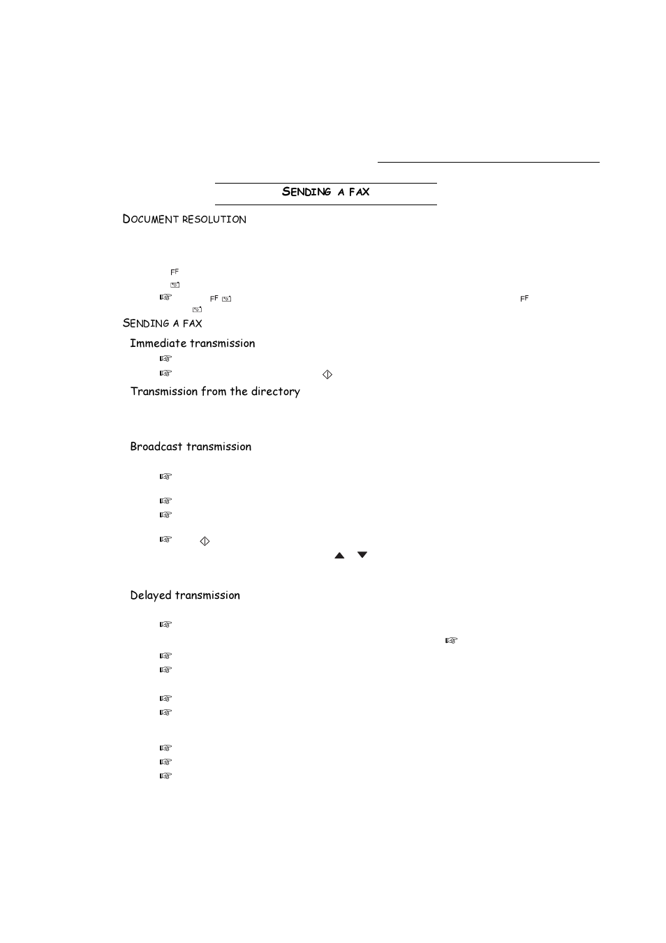 Sending a fax, Document resolution, 6hqglqjdid | Pphgldwhwudqvplvvlrq, 7udqvplvvlrqiurpwkhgluhfwru, Urdgfdvwwudqvplvvlrq, Hod\hgwudqvplvvlrq | TA Triumph-Adler FAX 720 User Manual | Page 28 / 66