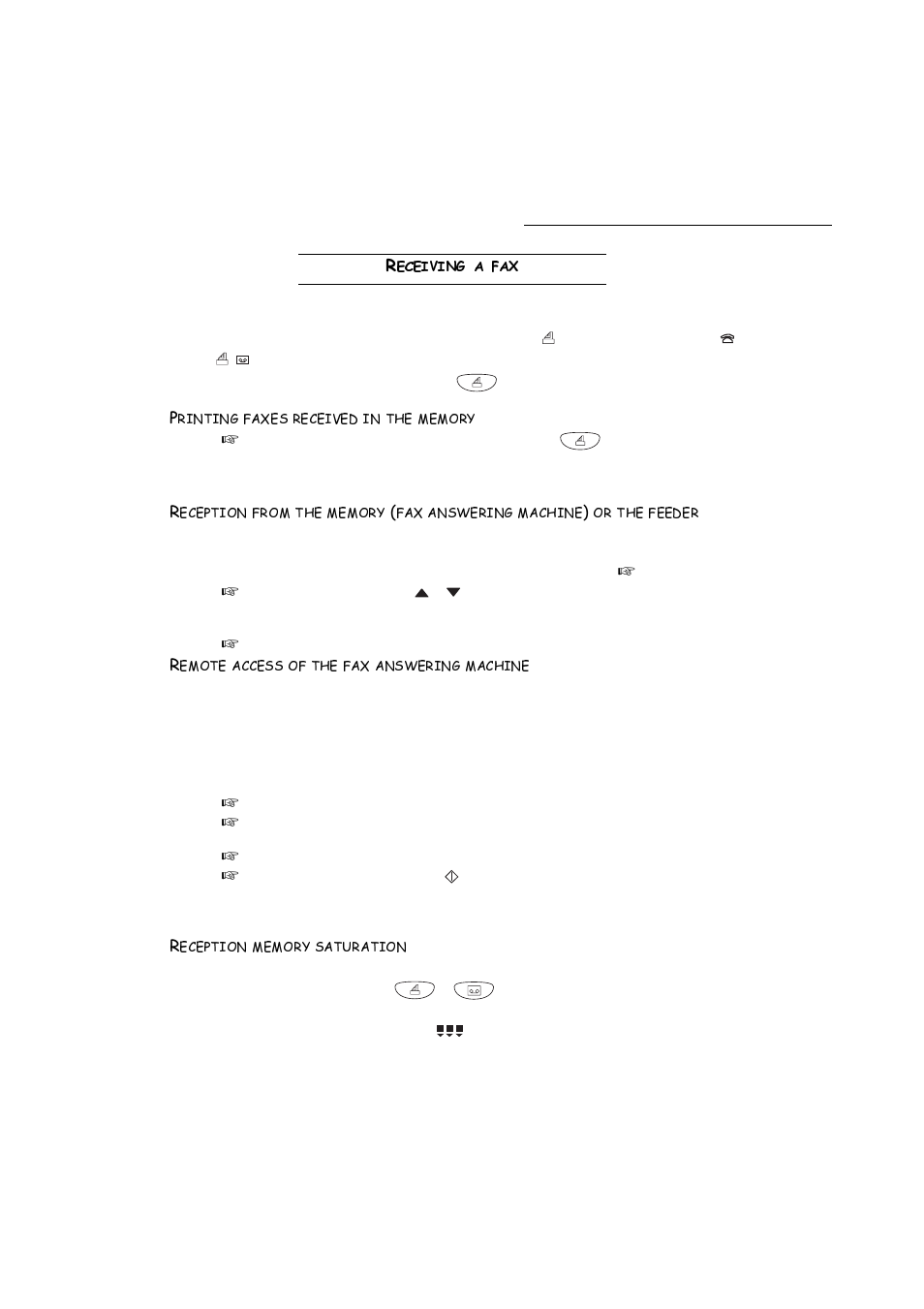 Receiving a fax, Printing faxes received in the memory, Remote access of the fax answering machine | Reception memory saturation, 5hfhlylqjdid | TA Triumph-Adler FAX 720 User Manual | Page 30 / 66